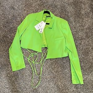 NEON GREEN ZARA CROP BLAZER